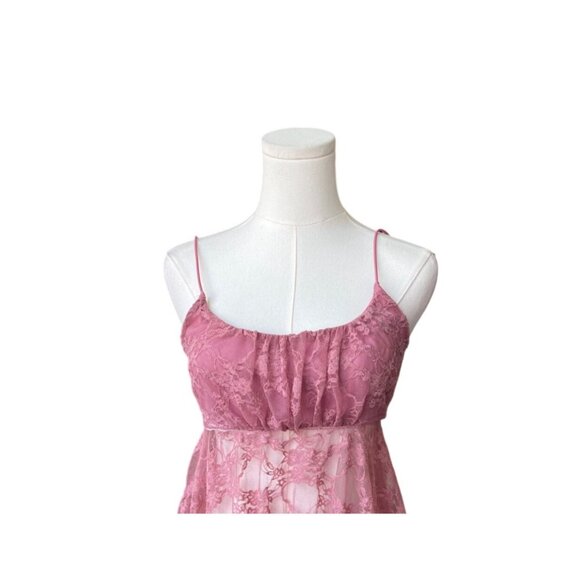 Just Polly Y2K Lace Babydoll Tank Top XL Cami Fairy Sheer Coquette Asymmetrical - Picture 2 of 8